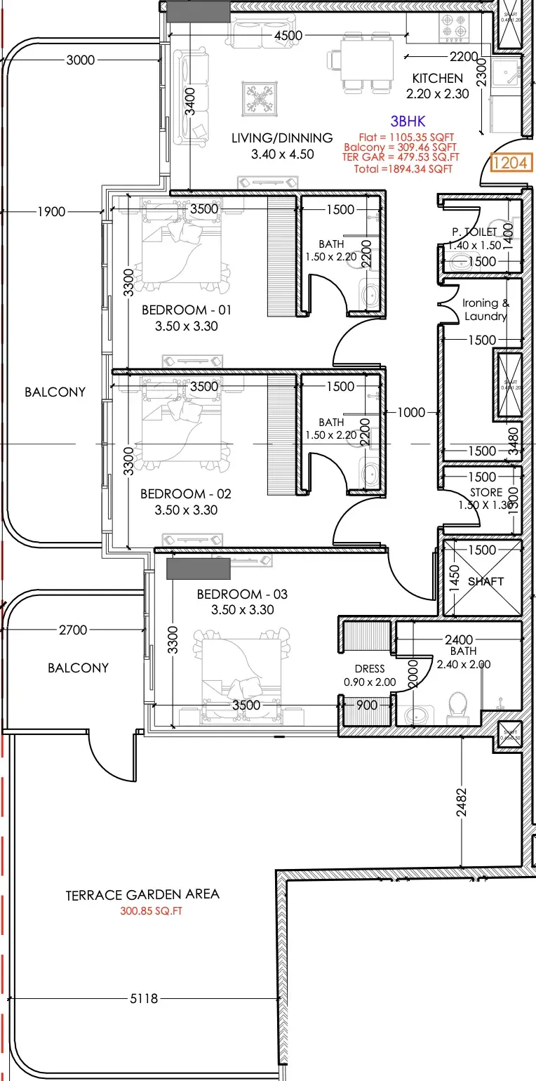 3 Bedrooms apartments - Terra Tower