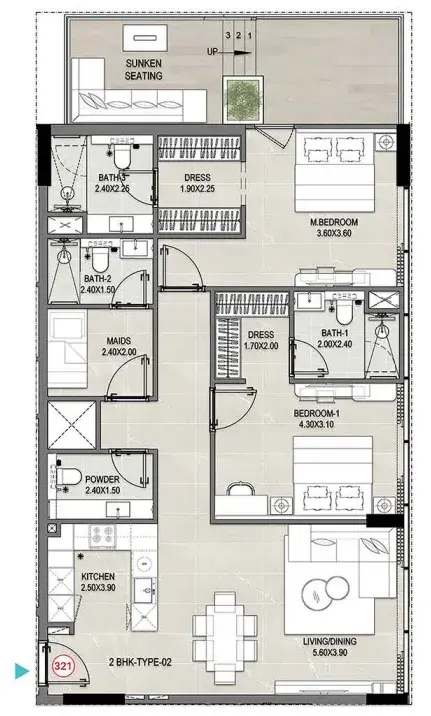 2 Bedrooms apartments - Reef 1000
