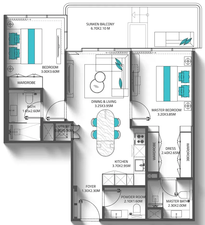 2 Bedrooms apartments - Reef 998