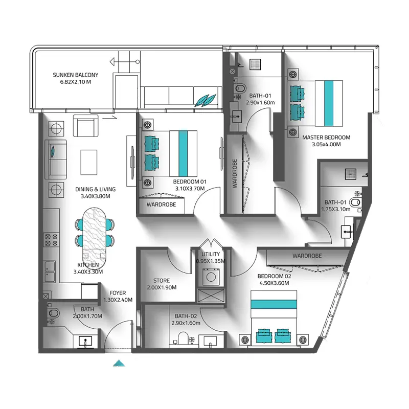 3 bedroom Apartments -  Reef 998