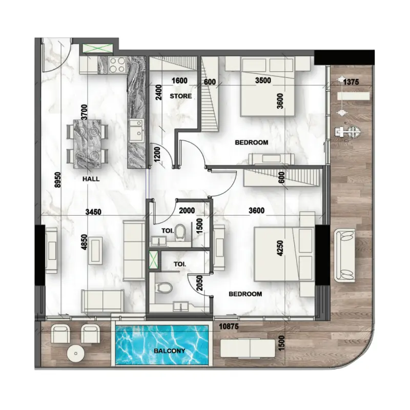 2 bedroom + pool