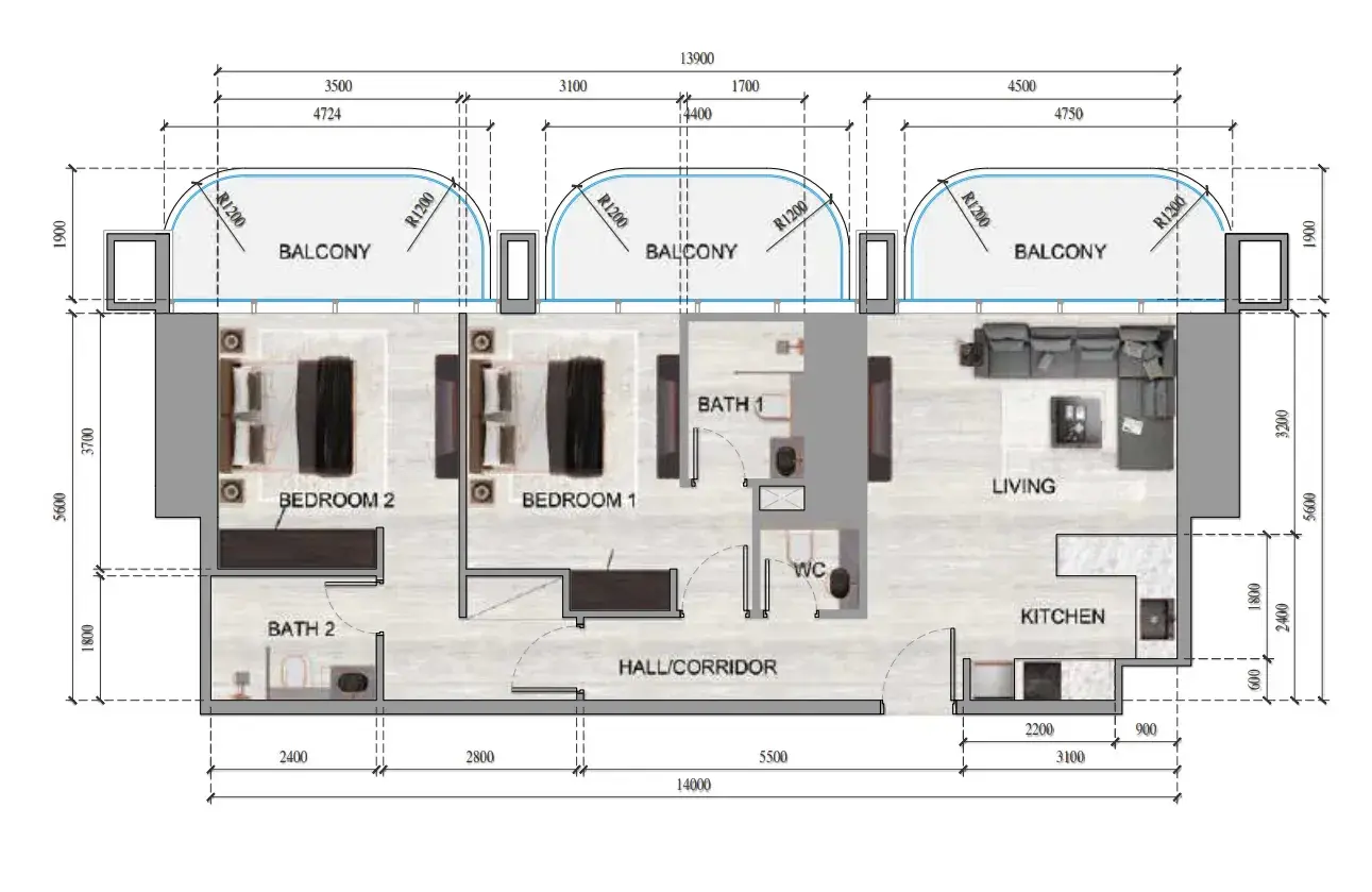 2 Bedrooms apartments - Ananda Residences