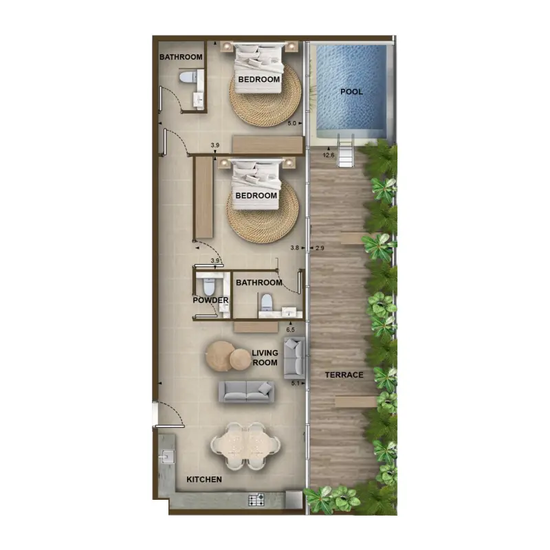 2 bedroom + pool