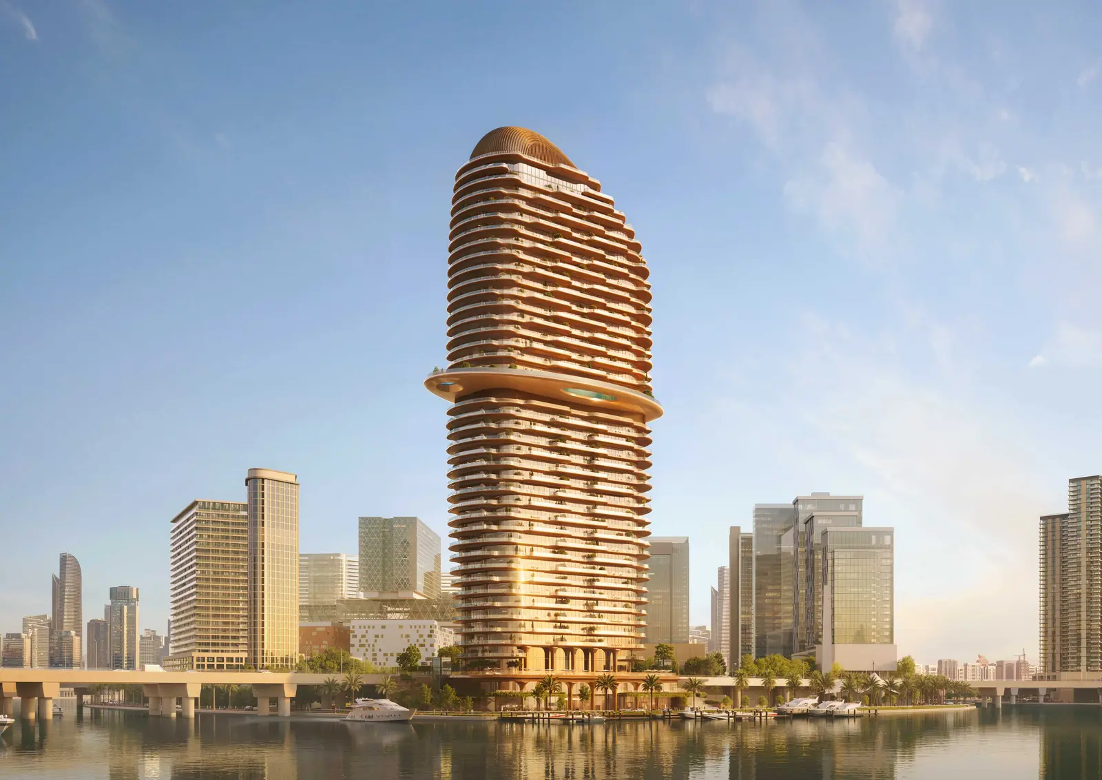Luxury branded residence tower by Emirates Developments rising along Abu Dhabi’s waterfront.
