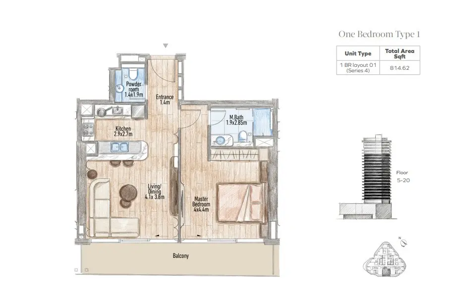 1 Bedroom floor plan