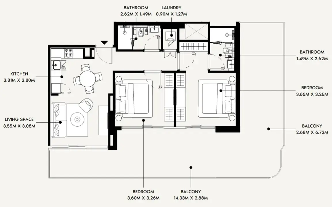 2 Bedrooms apartments - Azizi David