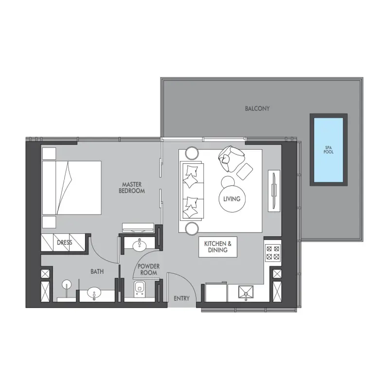 1 bedroom + pool