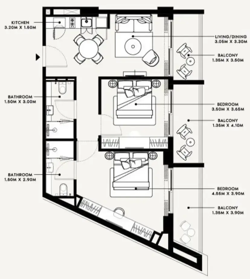 2 Bedrooms apartments - Azizi Arian
