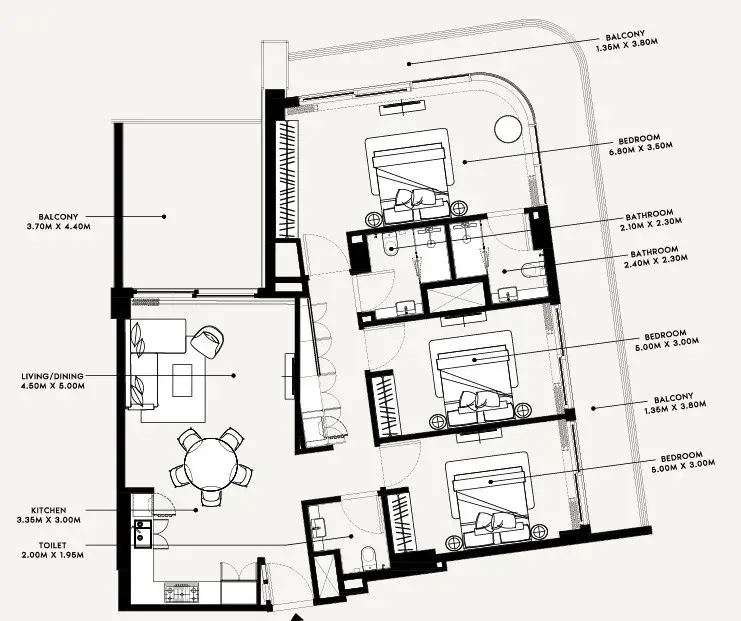 3 Bedrooms apartments - Azizi Arian
