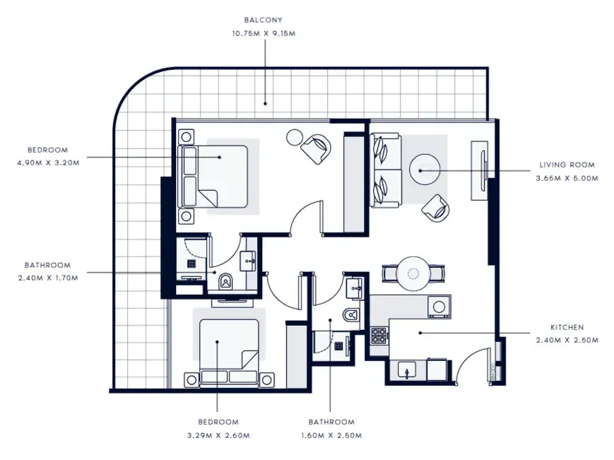 2 Bedrooms apartments - Azizi Grand 