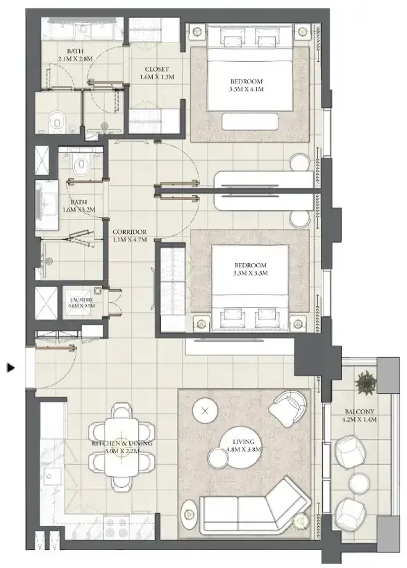 2 Bedrooms apartments - Cedar