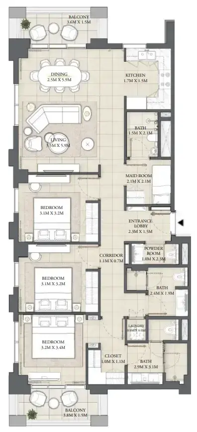 3 Bedrooms apartments - Cedar