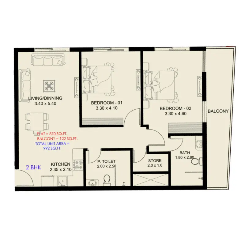 2 bedroom
