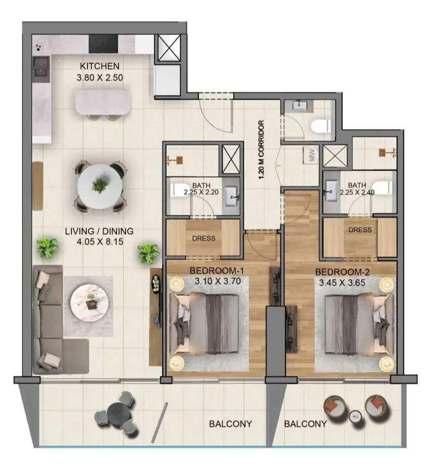 2 Bedrooms apartments - Sky Hills Residence 3