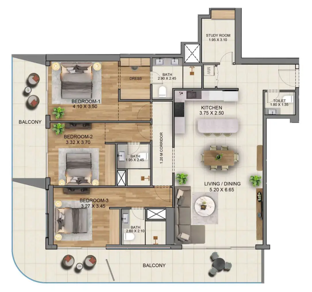3 Bedrooms apartments - Sky Hills Residence 3