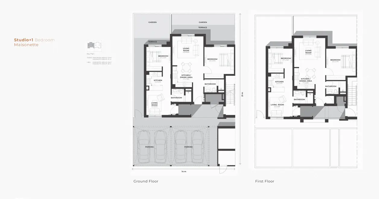 1 Bedroom + Studio Maisonette floor plan