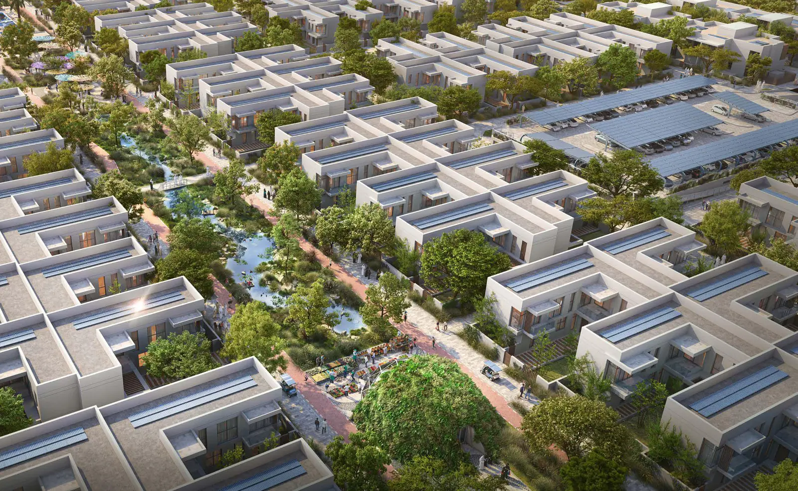 Sustainable residential blocks at The Sustainable City Yas Island offering modern eco‑living in Abu Dhabi