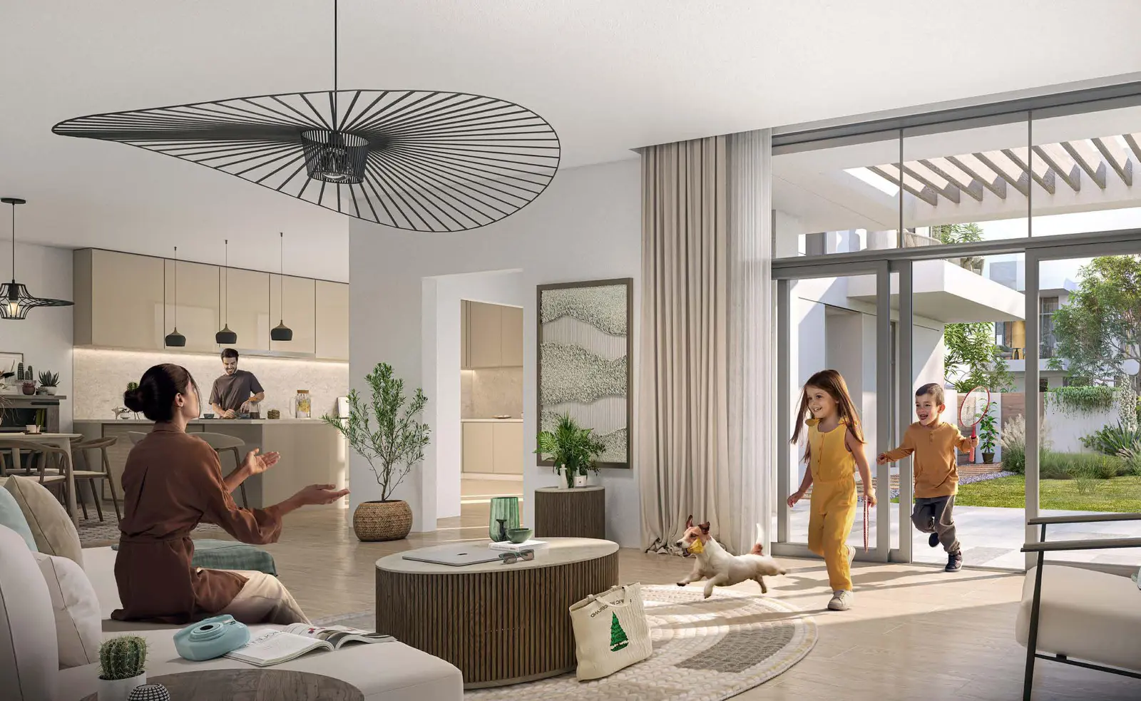 Modern living room interior at The Sustainable City Yas Island featuring sustainable materials in Abu Dhabi homes.jpg