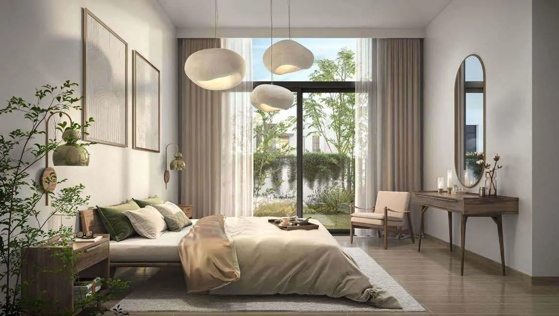 Light Color theme interior with green outside view  at The Sustainable City Yas Island promoting sustainable lifestyle in Abu Dhabi real estate market.jpg