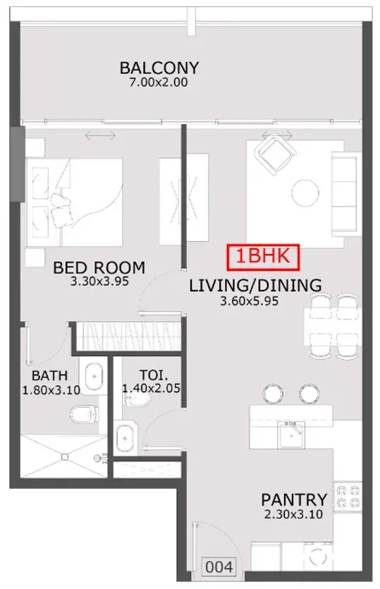 1 Bedroom apartments - Azra Residence floor plan