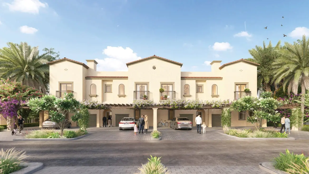 Private garden exterior at Carmona Bloom Living townhouse Zayed City