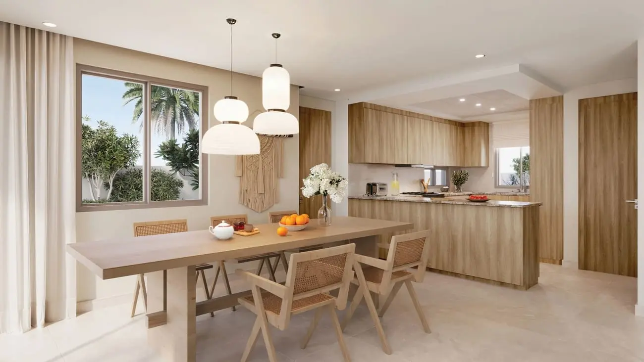 Bright dining area within Carmona at Bloom Living townhouse Zayed City