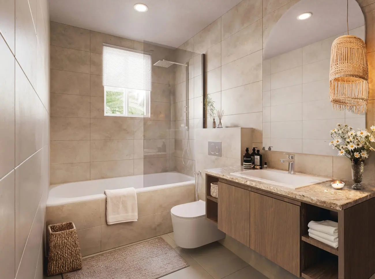Bathroom interior design at Carmona Bloom Living Zayed City Abu Dhabi
