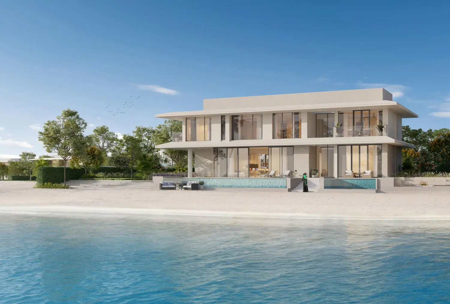 Modern beachfront villa architecture at Ramhan Island Villas Phase 2 & 3 in Abu Dhabi