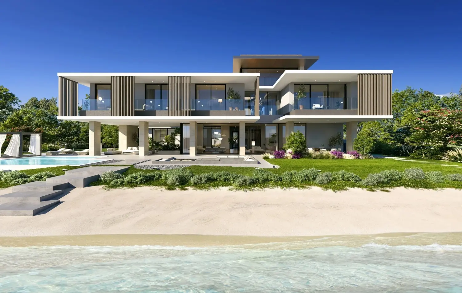 Landscaped garden exterior at SHA Residences Emirates villa, Al Jurf, Abu Dhabi, inspired by native flora and fauna