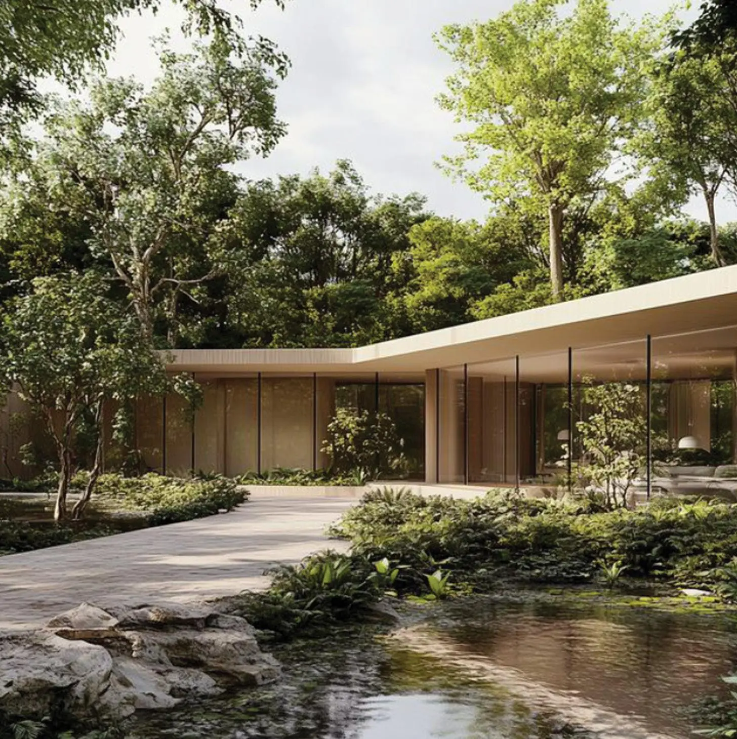 Reflection pool and tea garden at Fay Gardens Fay Hills Abu Dhabi showcasing tranquil luxury and wellness ambiance..jpg