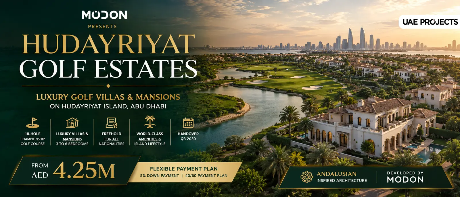 Hudayriyat Golf Estates by Modon on Hudayriyat Island Abu Dhabi featuring luxury villas and championship golf course