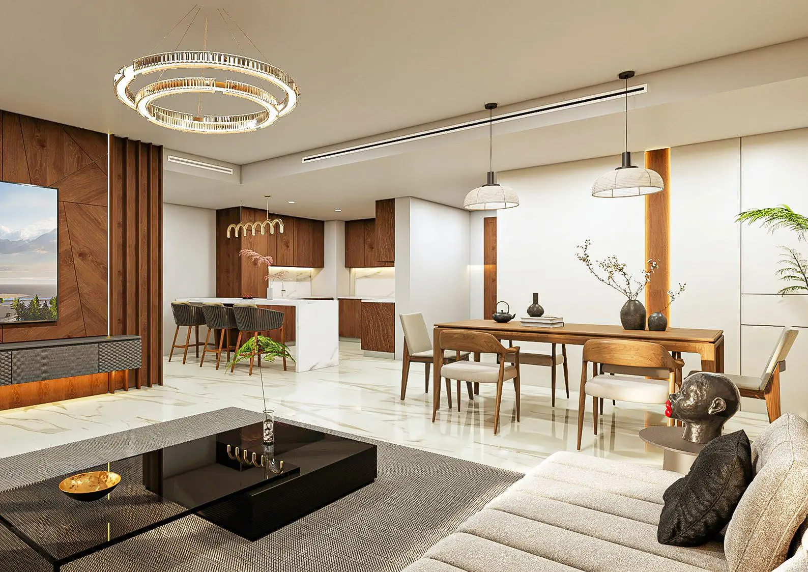 Premium kitchen interior with built‑in appliances, sleek cabinetry, and contemporary design.
