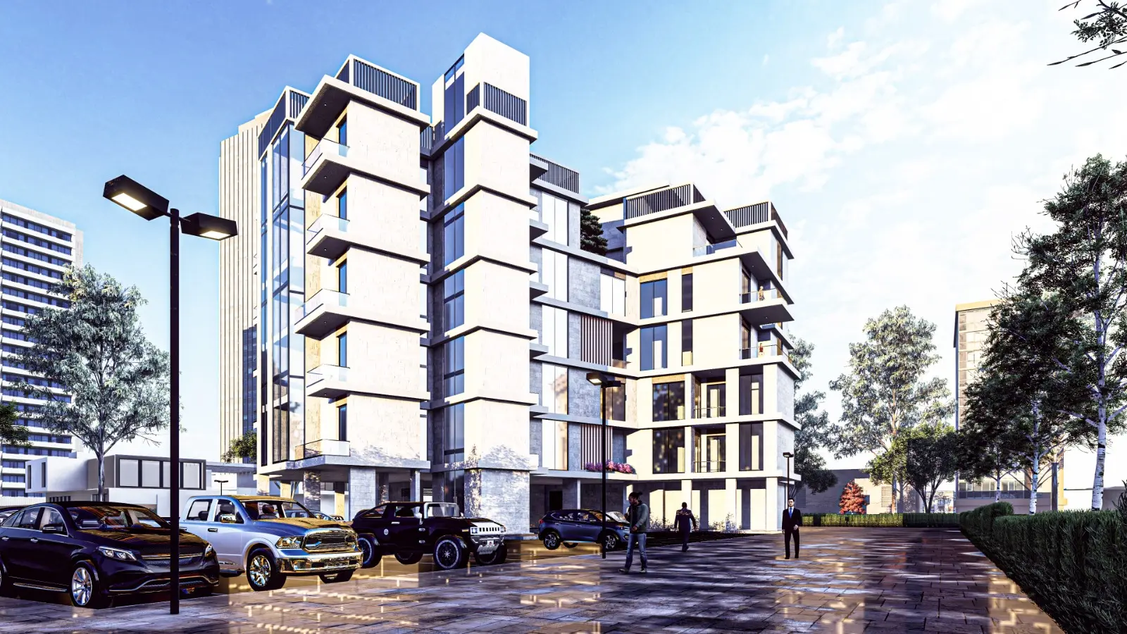 Al Reeman Gate exterior in Al Shamkha Abu Dhabi featuring modern facade lighting and architectural detailing