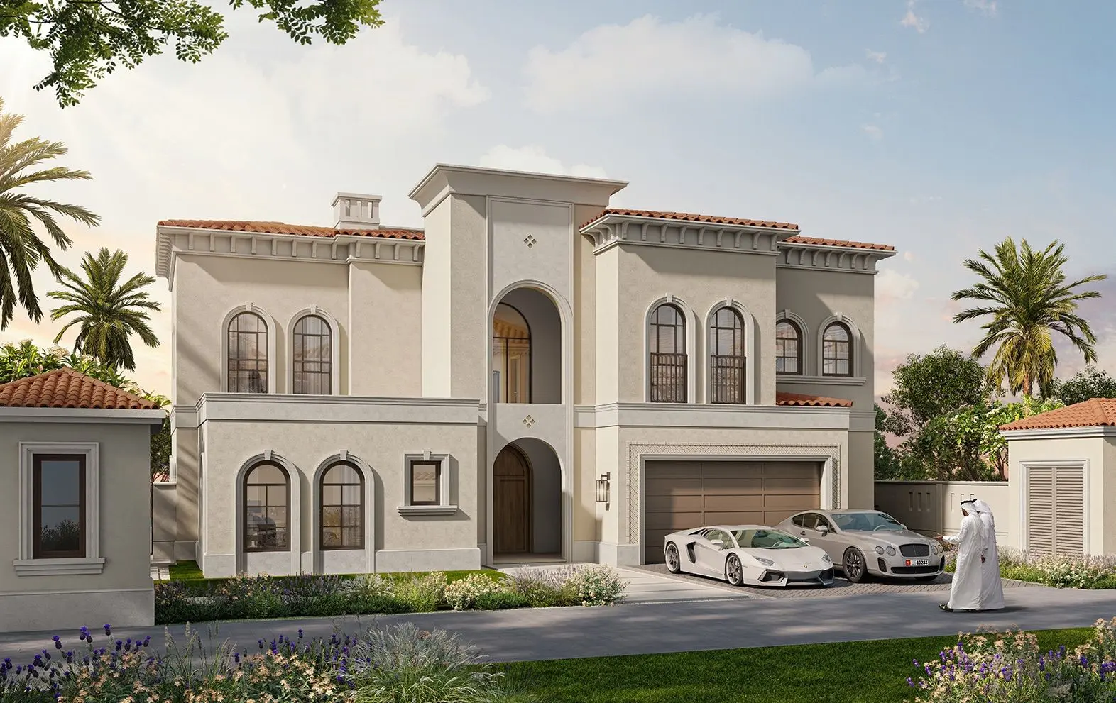 Marbella Bloom Living Zayed City Abu Dhabi beautiful villa exteriors surrounded by landscaped gardens and amenities