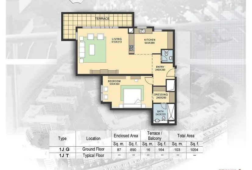 1 Bedroom Apartment Type 1J
