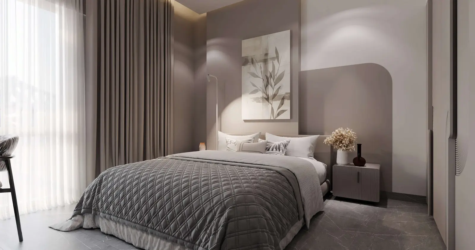 ICONA Residence Al Reeman Abu Dhabi luxury apartment bedroom with sophisticated design and natural light