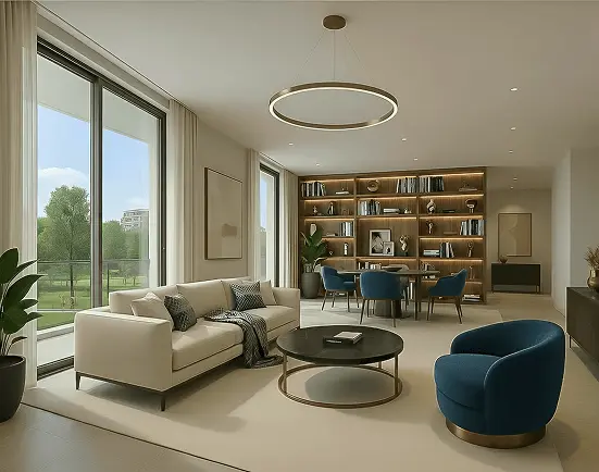 ICONA Residence Al Reeman Abu Dhabi spacious apartment interior with open-plan layout and premium details