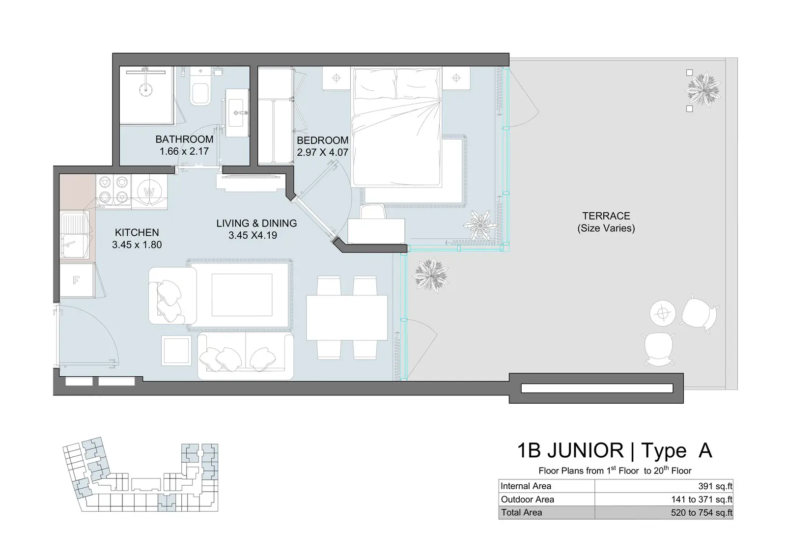 1 Bedroom Junior Apartment Type A