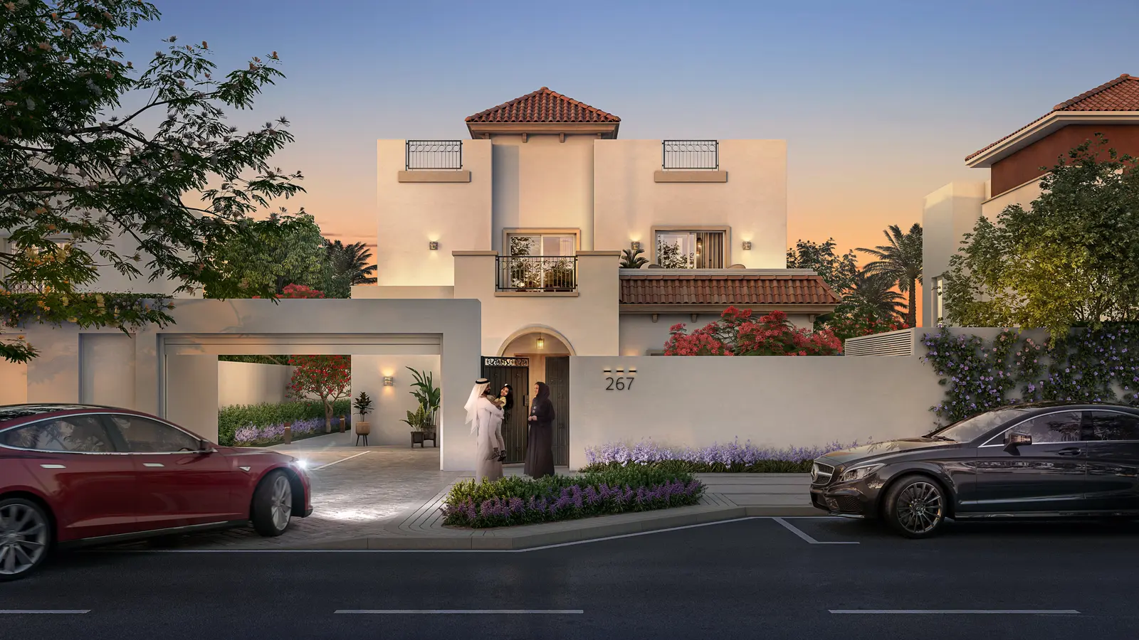 Beautiful garden and landscape areas surrounding Fay Al Reeman villas
