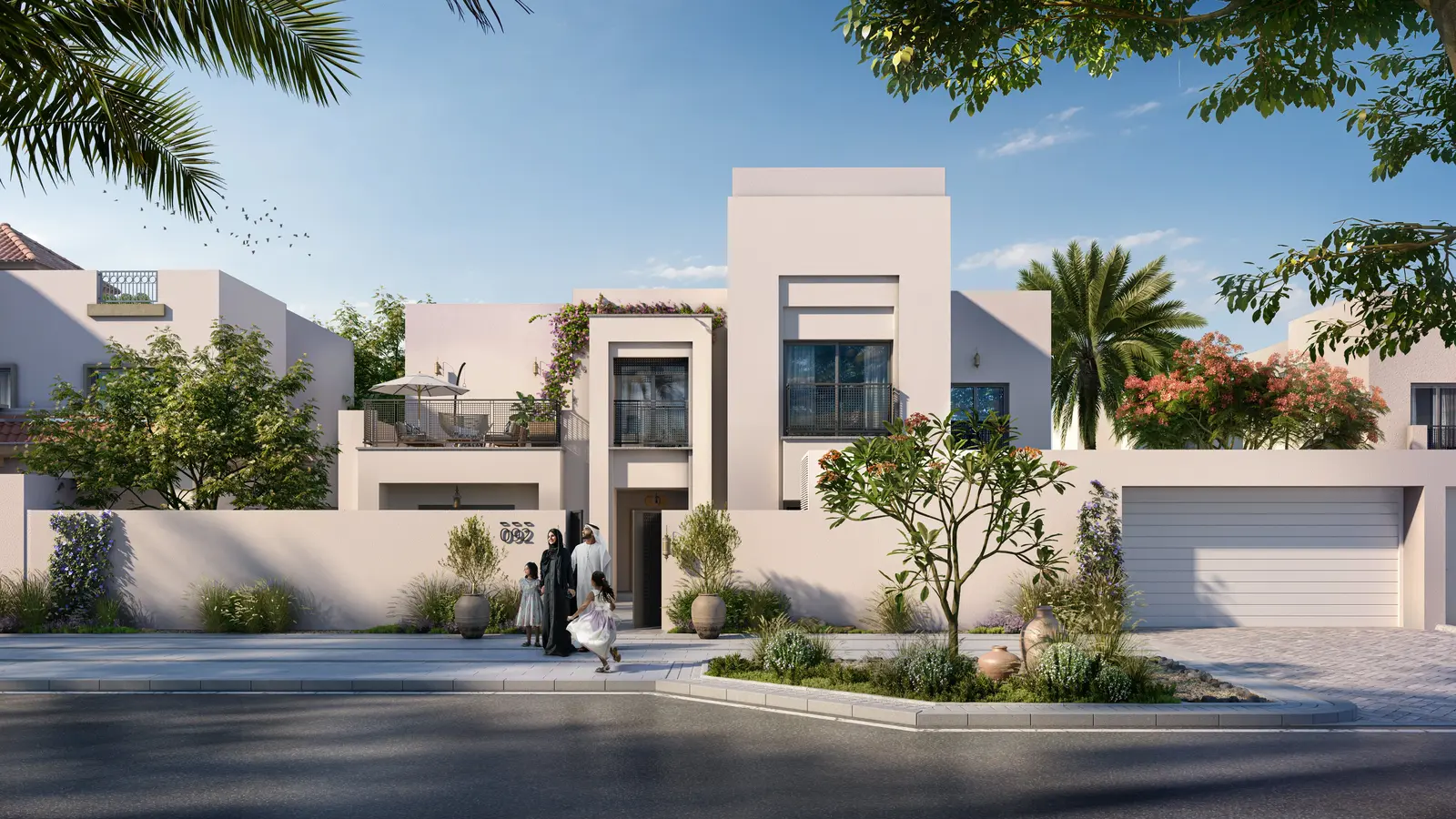 The grand entrance gate of Fay Al Reeman welcoming residents with sophistication