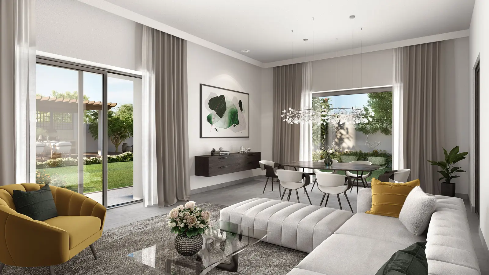 Balcony view from Fay Al Reeman villas offering serene community sights
