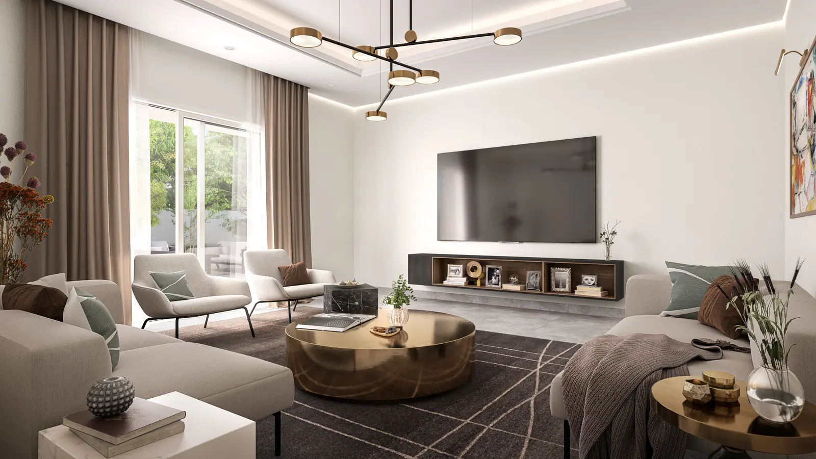 Stylish guest bedroom inside Fay Al Reeman offering privacy and comfort