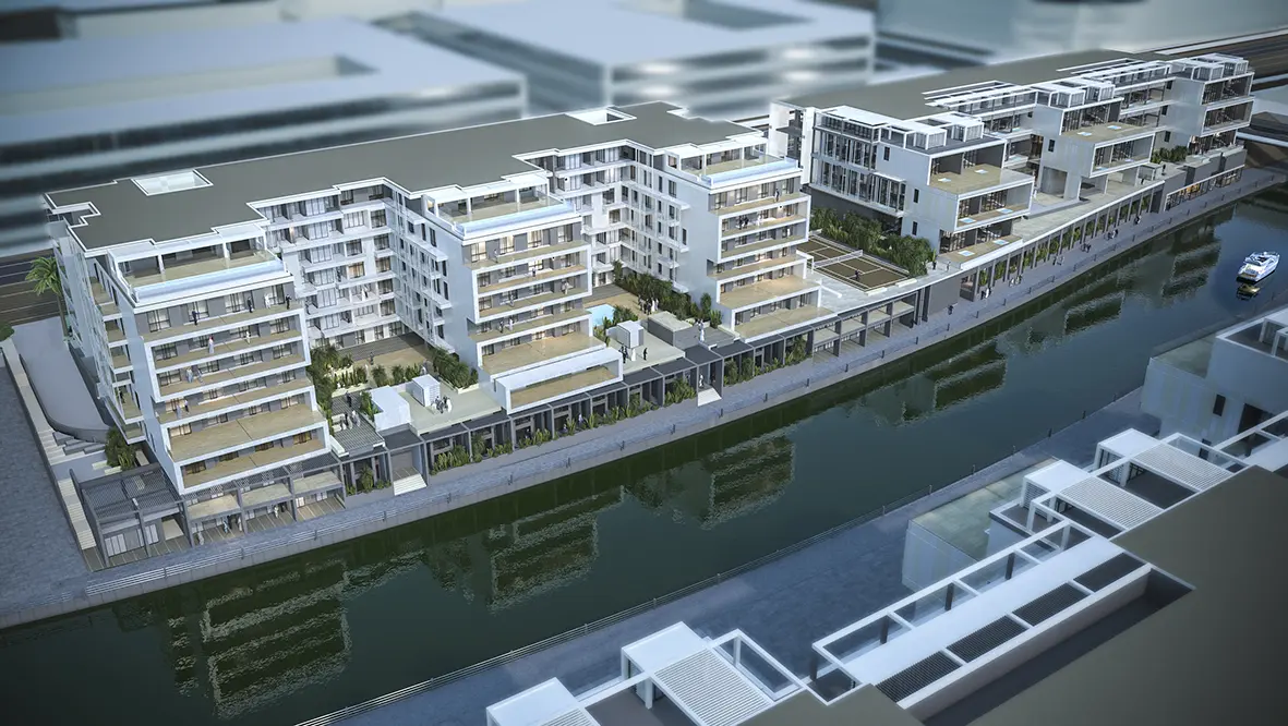 Al Raha Lofts 2 luxury residential building exterior with modern architecture at Al Raha Beach