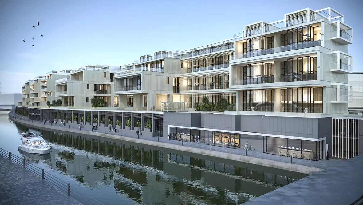 Panoramic view of Al Raha Lofts 2 residential development against the Abu Dhabi skyline