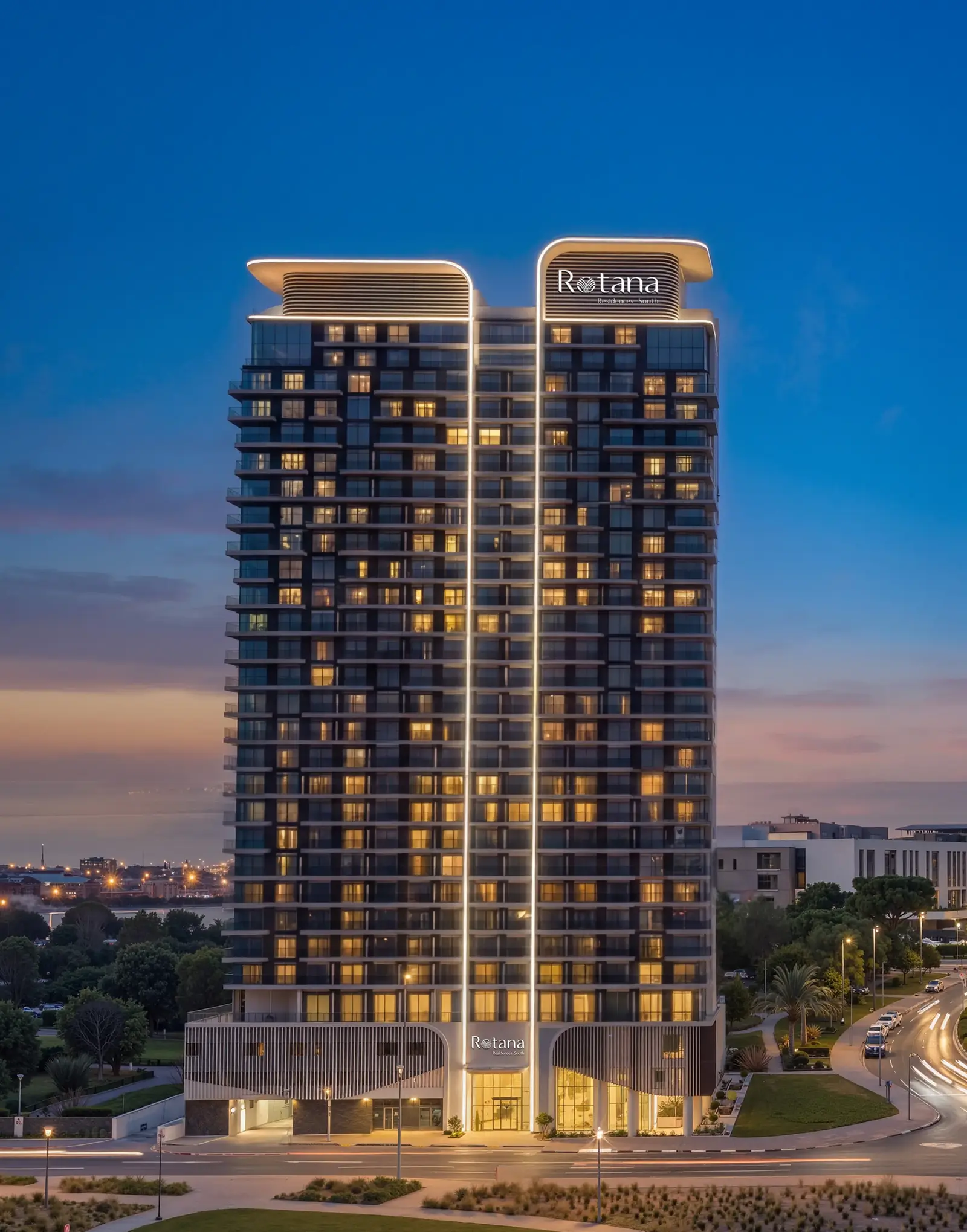 Rotana Residences Abu Dhabi duplex penthouse building exterior on Al Reem Island featuring modern facade and waterfront property views.