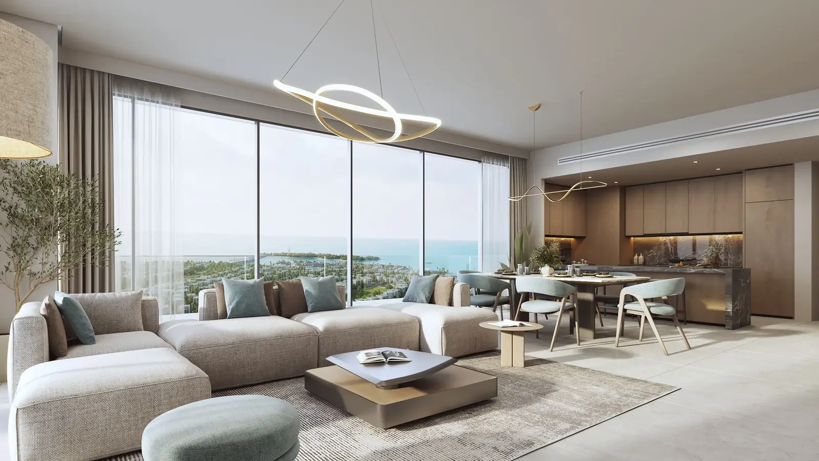 Modern kitchen interior at Rotana Residences Abu Dhabi apartments Al Reem Island featuring contemporary cabinetry and premium fittings design.
