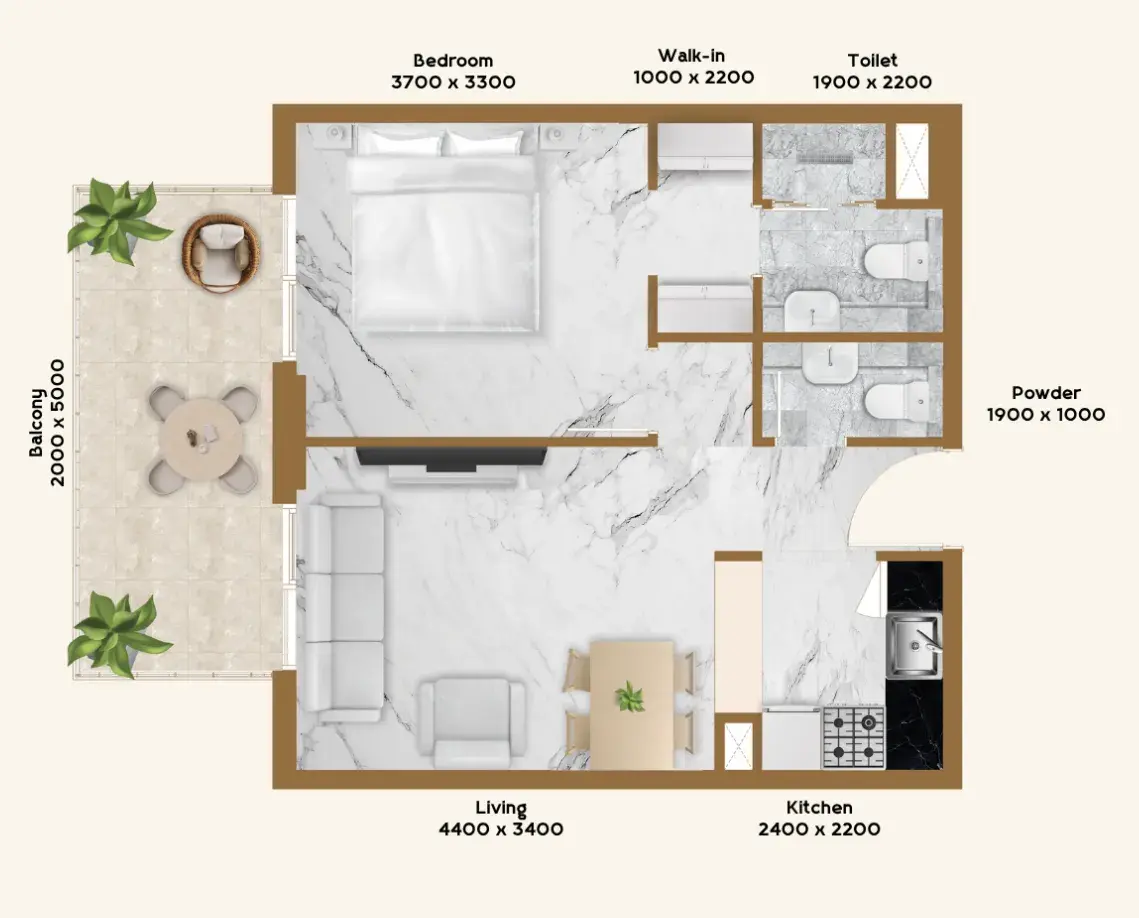 1 Bedroom apartments - RR Residence floor plan