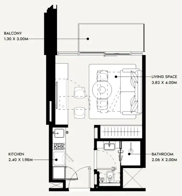 Studio apartments - Jaddaf Beach Oasis floor plan