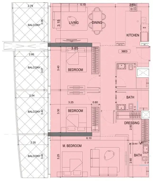 3 Bedrooms apartments - Project Maybach