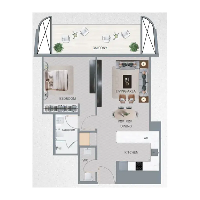 1 Bedroom apartments - Vision Iconic floor plan